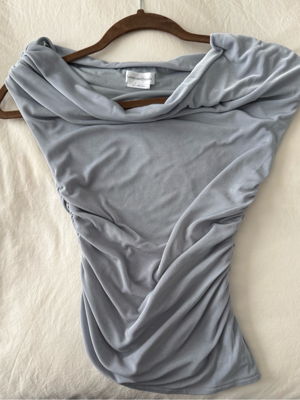 Lovers + Friends Light Blue One-Shoulder Draped Dress